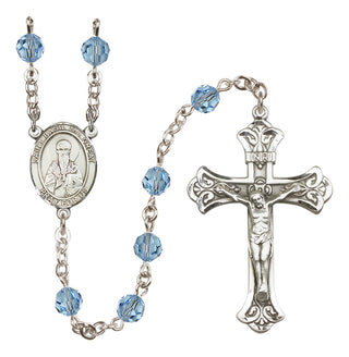 Sterling Silver 6mm Austrian Crystal Saint Basil the Great Rosary in Aqua