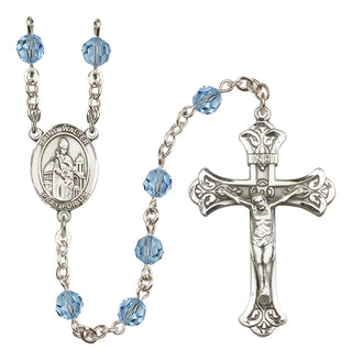Sterling Silver 6mm Austrian Crystal Saint Walter of Pontoise Rosary in Aqua