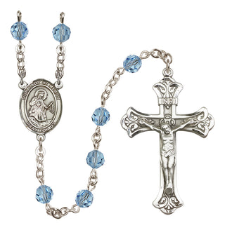 Sterling Silver 6mm Austrian Crystal Our Lady of Mercy Rosary in Aqua