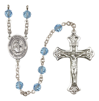 Sterling Silver 6mm Austrian Crystal Virgen de la Merced Rosary in Aqua