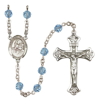 Sterling Silver 6mm Austrian Crystal Saint Lidwina of Schiedam Rosary in Aqua