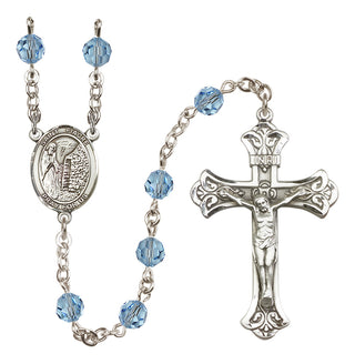 Sterling Silver 6mm Austrian Crystal Saint Fiacre Rosary in Aqua