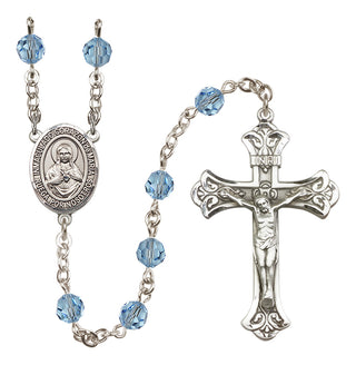 Sterling Silver 6mm Austrian Crystal Corazon Inmaculado de Maria Rosary in Aqua