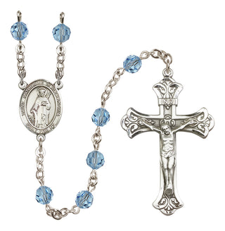 Sterling Silver 6mm Austrian Crystal Saint Catherine of Alexandria Rosary in Aqua