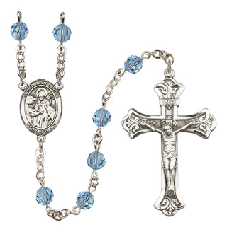Sterling Silver 6mm Austrian Crystal Saint Januarius Rosary in Aqua