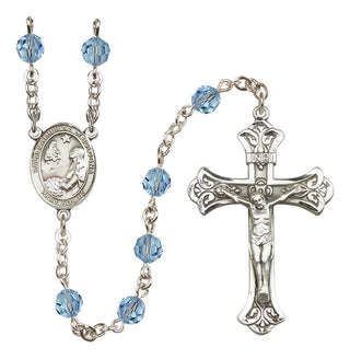 Sterling Silver 6mm Austrian Crystal Saint Catherine of Bologna Rosary in Aqua