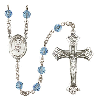 Sterling Silver 6mm Austrian Crystal Saint Josephine Bakhita Rosary in Aqua