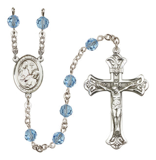 Sterling Silver 6mm Austrian Crystal Saint Fina Rosary in Aqua
