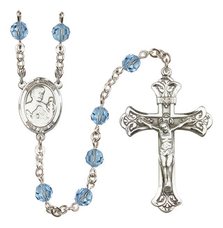 Sterling Silver 6mm Austrian Crystal Saint Kieran Rosary in Aqua