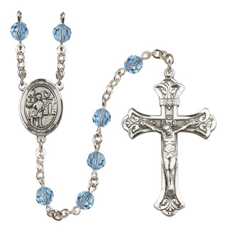 Sterling Silver 6mm Austrian Crystal Saint Vitus Rosary in Aqua