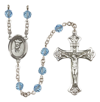 Sterling Silver 6mm Austrian Crystal Saint Philip Neri Rosary in Aqua