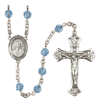 Sterling Silver 6mm Austrian Crystal Saint John Berchmans Rosary in Aqua
