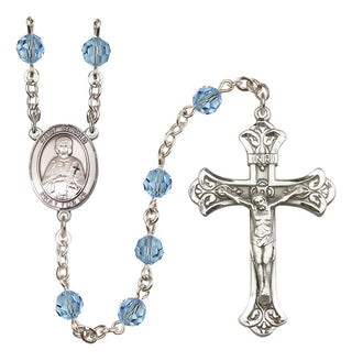 Sterling Silver 6mm Austrian Crystal Saint Gerald Rosary in Aqua