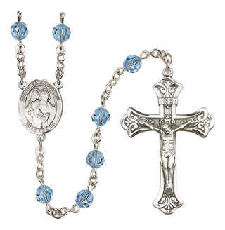 Sterling Silver 6mm Austrian Crystal Saints Peter & Paul Rosary in Aqua