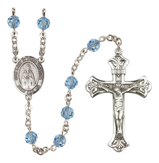 Sterling Silver 6mm Austrian Crystal Our Lady of Rosa Mystica Rosary in Aqua
