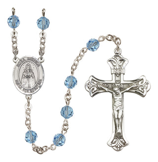 Sterling Silver 6mm Austrian Crystal Our Lady Rosa Mystica Rosary in Aqua