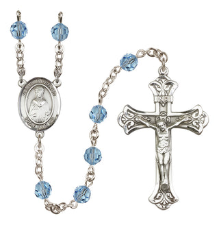 Sterling Silver 6mm Austrian Crystal Saint Winifred of Wales Rosary in Aqua