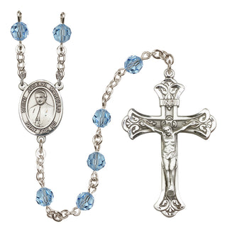 Sterling Silver 6mm Austrian Crystal Saint Joseph Marello Rosary in Aqua