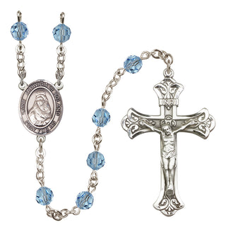 Sterling Silver 6mm Austrian Crystal Saint Jadwiga of Poland Rosary in Aqua