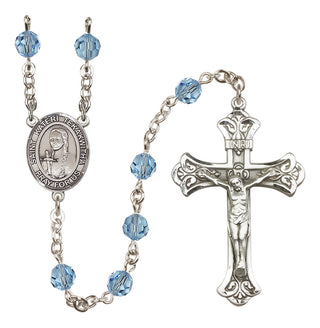 Sterling Silver 6mm Austrian Crystal Saint Kateri Tekakwitha Rosary in Aqua