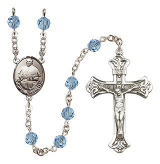 Sterling Silver 6mm Austrian Crystal Pope Francis Rosary in Aqua