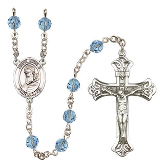 Sterling Silver 6mm Austrian Crystal Pope Pius V Rosary in Aqua