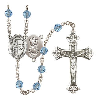 Sterling Silver 6mm Austrian Crystal Saint Christopher/Golf Rosary in Aqua
