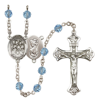 Sterling Silver 6mm Austrian Crystal Saint Christopher / Choir Rosary in Aqua