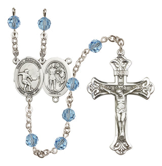 Sterling Silver 6mm Austrian Crystal Saint Sebastian / Soccer Rosary in Aqua