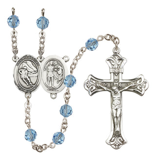 Sterling Silver 6mm Austrian Crystal Saint Sebastian / Hockey Rosary in Aqua
