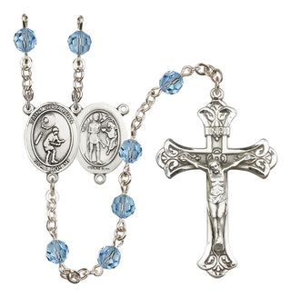 Sterling Silver 6mm Austrian Crystal Saint Sebastian / Tennis Rosary in Aqua