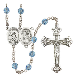 Sterling Silver 6mm Austrian Crystal Saint Sebastian /Track&Field-Men Rosary in Aqua