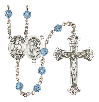 Sterling Silver 6mm Austrian Crystal Saint Sebastian/Swimming Rosary in Aqua