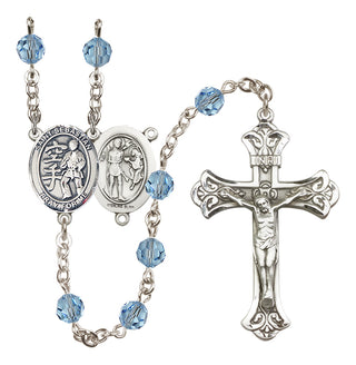 Sterling Silver 6mm Austrian Crystal Saint Sebastian/Karate Rosary in Aqua
