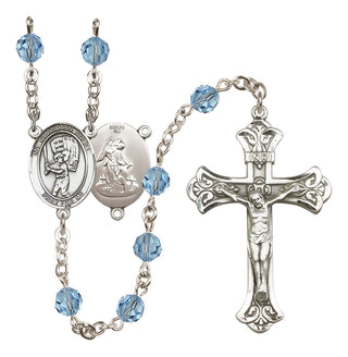 Sterling Silver 6mm Austrian Crystal Guardian Angel/Baseball Rosary in Aqua