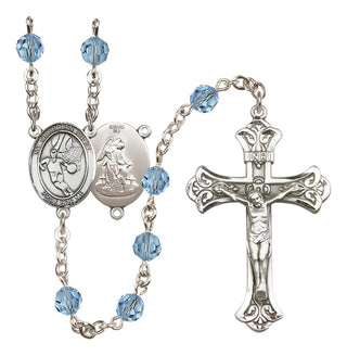 Sterling Silver 6mm Austrian Crystal Guardian Angel/Basketball Rosary in Aqua
