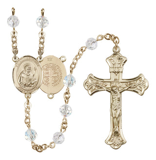14 Karat Gold-Filled 6mm Austrian Crystal Saint Benedict Rosary in Crystal