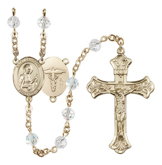 14 Karat Gold-Filled 6mm Austrian Crystal Saint Camillus of Lellis / Nurse Rosary in Crystal