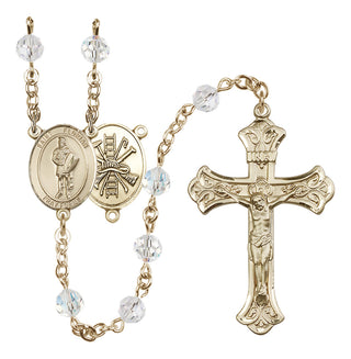 14 Karat Gold-Filled 6mm Austrian Crystal Saint Florian/Firefighter Rosary in Crystal