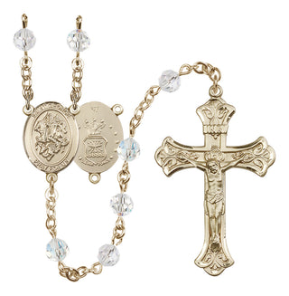14 Karat Gold-Filled 6mm Austrian Crystal Saint George / Air Force Rosary in Crystal