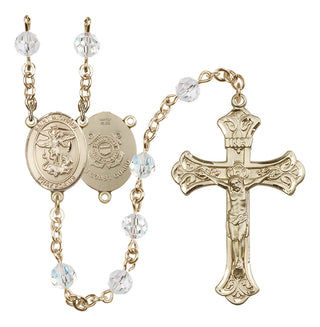 14 Karat Gold-Filled 6mm Austrian Crystal Saint Michael / Coast Guard Rosary in Crystal
