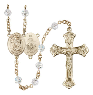 14 Karat Gold-Filled 6mm Austrian Crystal Saint Michael / Marines Rosary in Crystal
