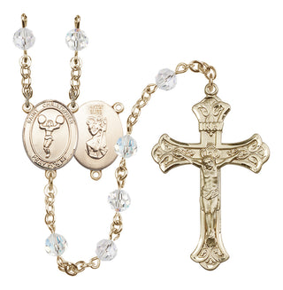 14 Karat Gold-Filled 6mm Austrian Crystal Saint Christopher/Cheerleading Rosary in Crystal