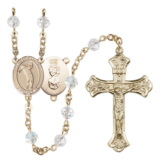 14 Karat Gold-Filled 6mm Austrian Crystal Saint Christopher/Golf Rosary in Crystal