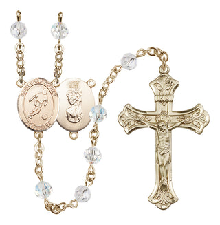 14 Karat Gold-Filled 6mm Austrian Crystal Saint Christopher/Soccer Rosary in Crystal