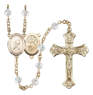 14 Karat Gold-Filled 6mm Austrian Crystal Saint Sebastian/Soccer Rosary in Crystal