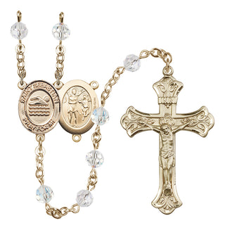 14 Karat Gold-Filled 6mm Austrian Crystal Saint Sebastian/Swimming Rosary in Crystal