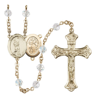 14 Karat Gold-Filled 6mm Austrian Crystal Saint Sebastian/Lacrosse Rosary in Crystal