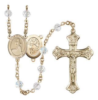 14 Karat Gold-Filled 6mm Austrian Crystal Saint Sebastian/Track & Field Rosary in Crystal