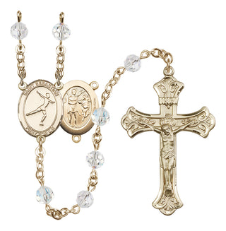 14 Karat Gold-Filled 6mm Austrian Crystal Saint Sebastian/Figure Skating Rosary in Crystal